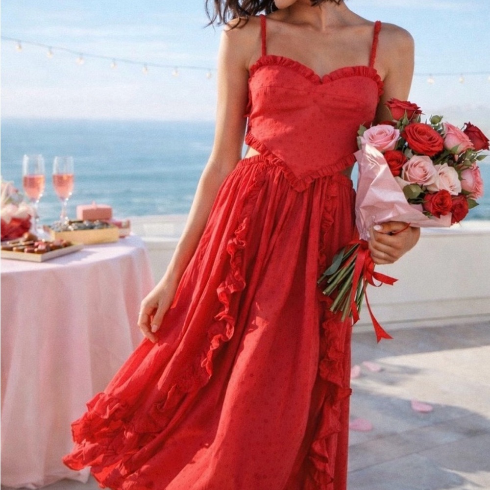 FARM Rio Scarlet Ruffled Backless Midi Dress - Picture 3 of 16